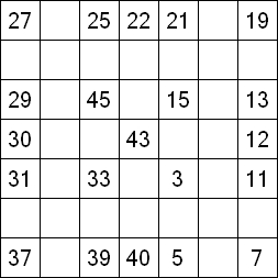 4 «От одного до 49». Заполните пустые клетки таким образом, чтобы все числа были соединены последовательно, по горизонтали или вертикали. Перемещение по диагонали не допускается.