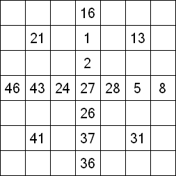 38 «От одного до 49». Заполните пустые клетки таким образом, чтобы все числа были соединены последовательно, по горизонтали или вертикали. Перемещение по диагонали не допускается.